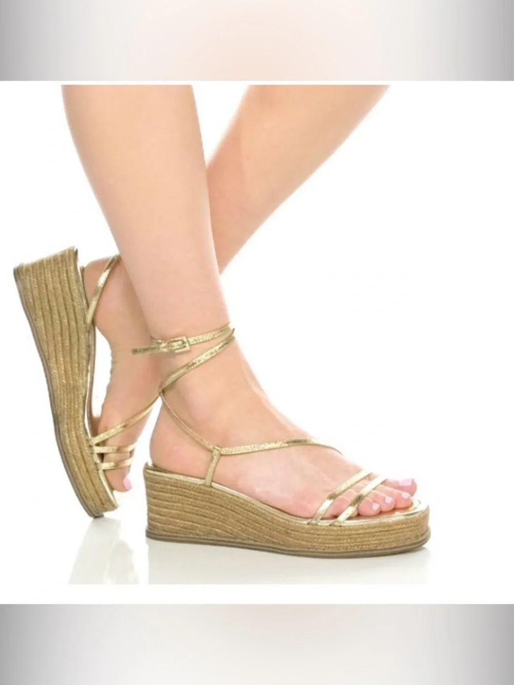 Calvin Klein Neve Metallic Silver Strappy Platform Wedge Espadrille Sandals 9.5M